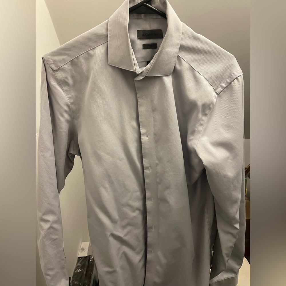 Calvin Klein Light Gray Dress Shirt - Missing Button on Skeeve